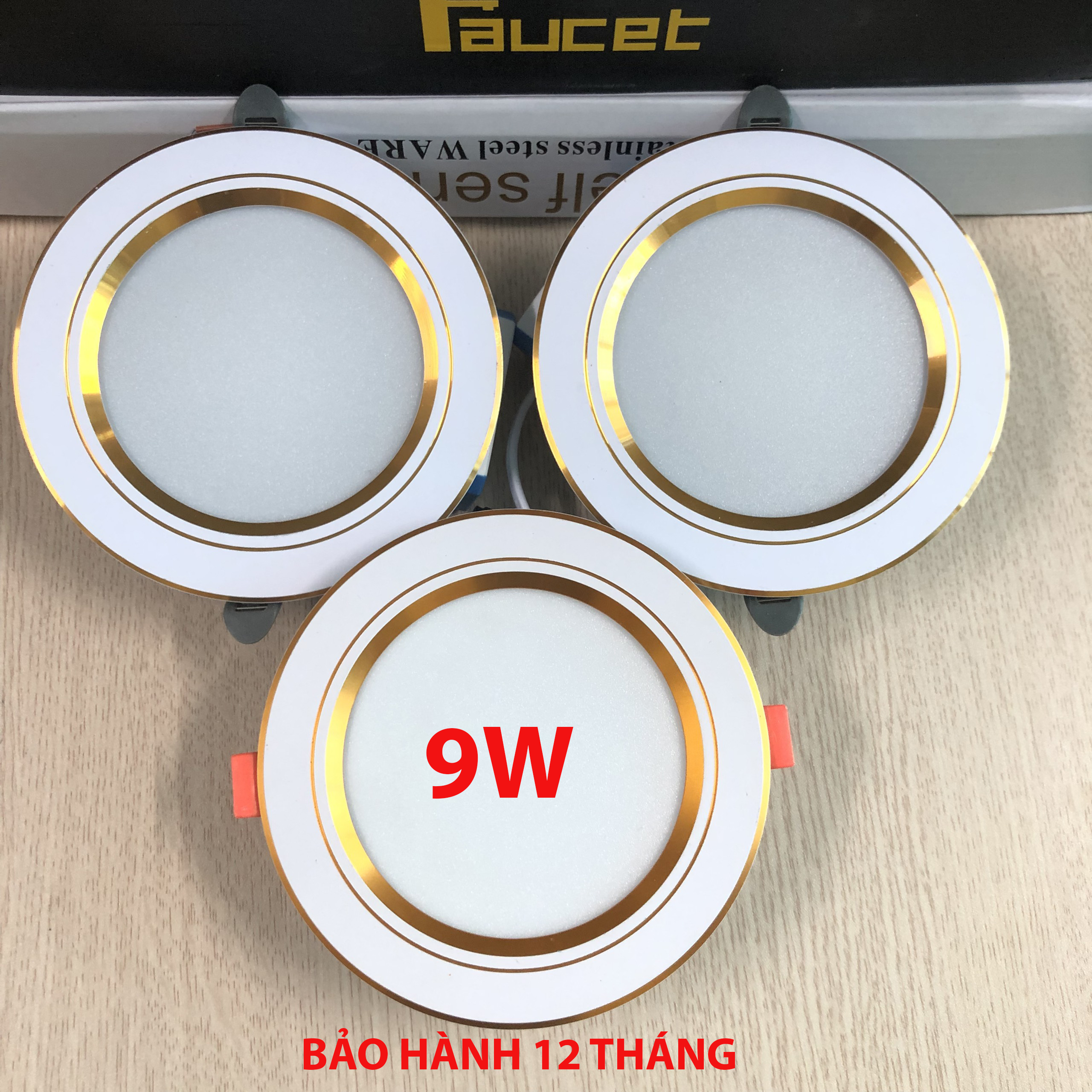 Combo 10 Đèn Led Âm Trần 9W viền vàng, đế đúc