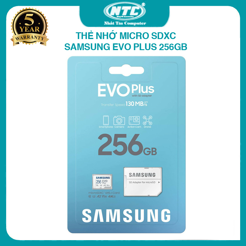 Thẻ nhớ MicroSDXC Samsung Evo Plus 256GB UHS-I U3 95MB/s - Model 2017 (Đỏ) + Tặng MicroSD Adapter Samsung