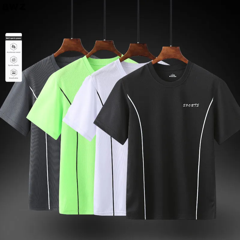 【Free shipping】BWZ SPORT STORE เสื้อยืดชายฟิตเนสฤดูร้อน,ชุดผ้าไหม
