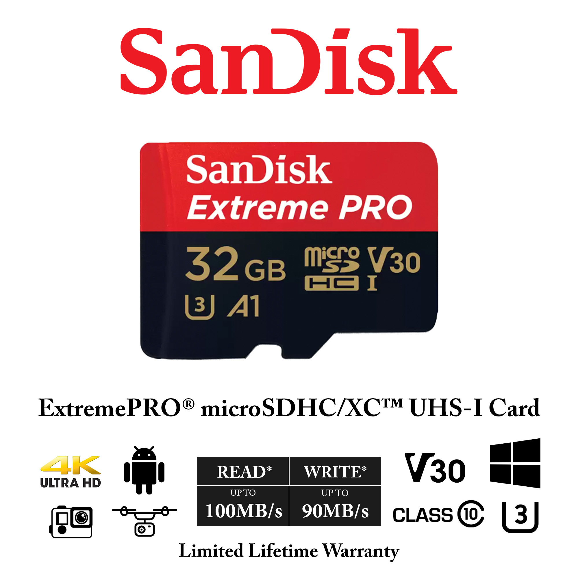 Sandisk Extreme Pro 32GB / 64GB / 128GB / 256GB SDHC SDXC A1 A2 200MB/s  microSD UHS-I