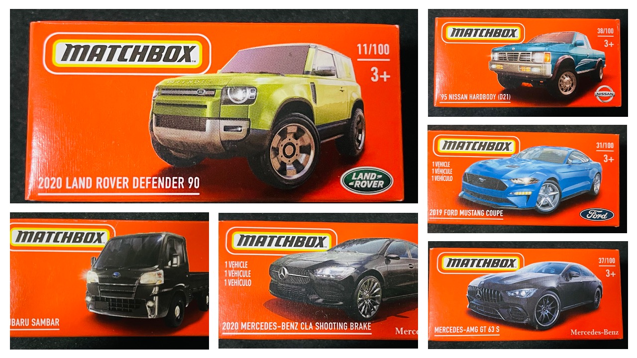 Matchbox Power Grabs 2019 Ford Mustang Coupe Blue, '95 Nissan