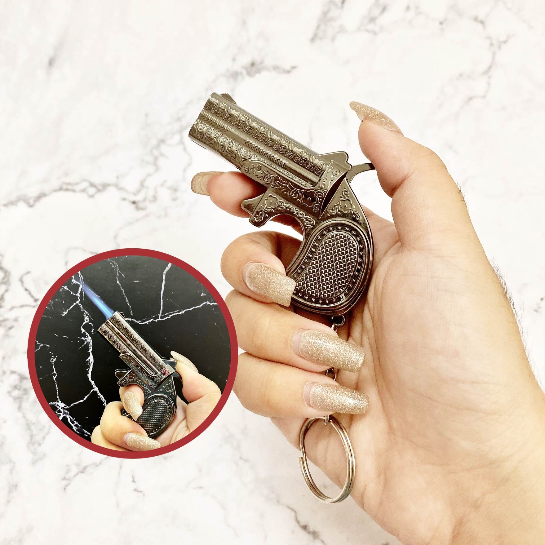 (HOT) BẬT LỬA KHÈ MÓC KHÓA HÌNH ĐỘC LẠ B01 HOA VĂN VÀNG VÀ ĐEN - (XÀI GAS)
