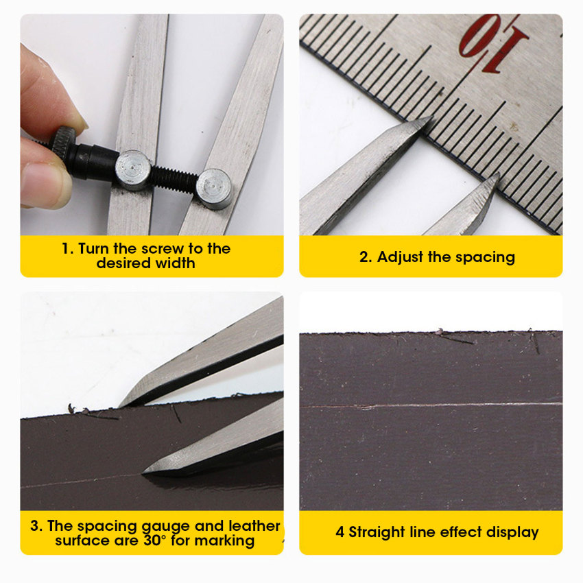Adjustable Leather Compass Lockable Carbon Steel Divider Wing Creaser DIY Leathercraft Rotating Line Scribing Gauge Caliper Tool