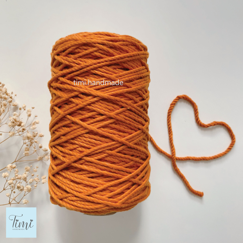 Dây thừng macrame cotton màu CAM CHÁY size 3mm/5mm mềm mịn