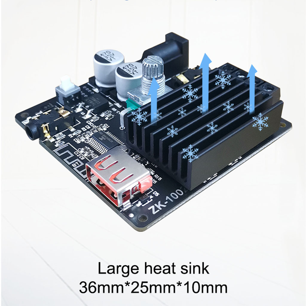 ZK-1002 Adjustable HIFI 5.0 Bluetooth-compatible Digital Power Amplifier Module Electronics with Treble & Bass Control