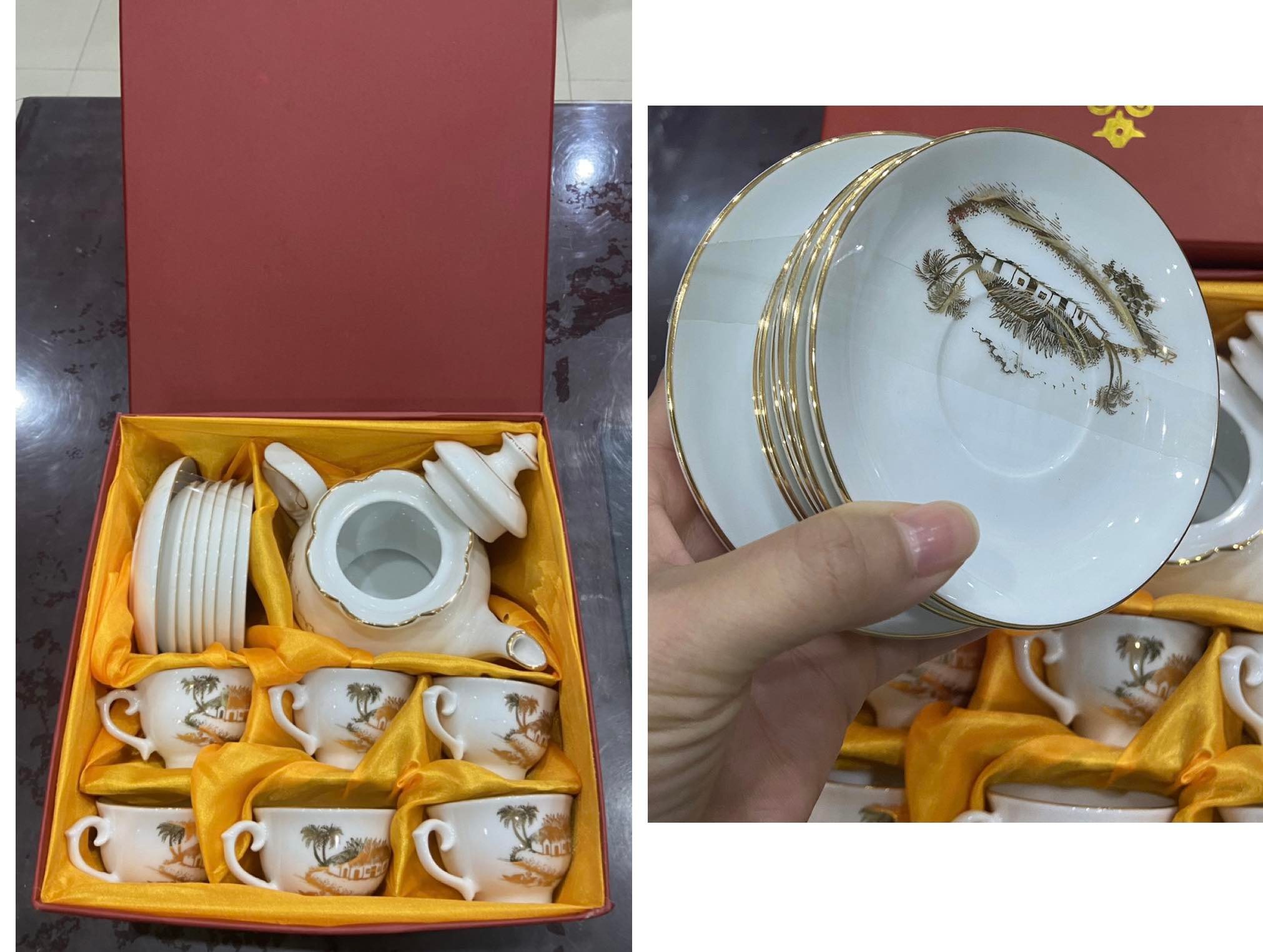 Bộ ấm chén Bát Tràng men rạn giả cổ dáng Vại