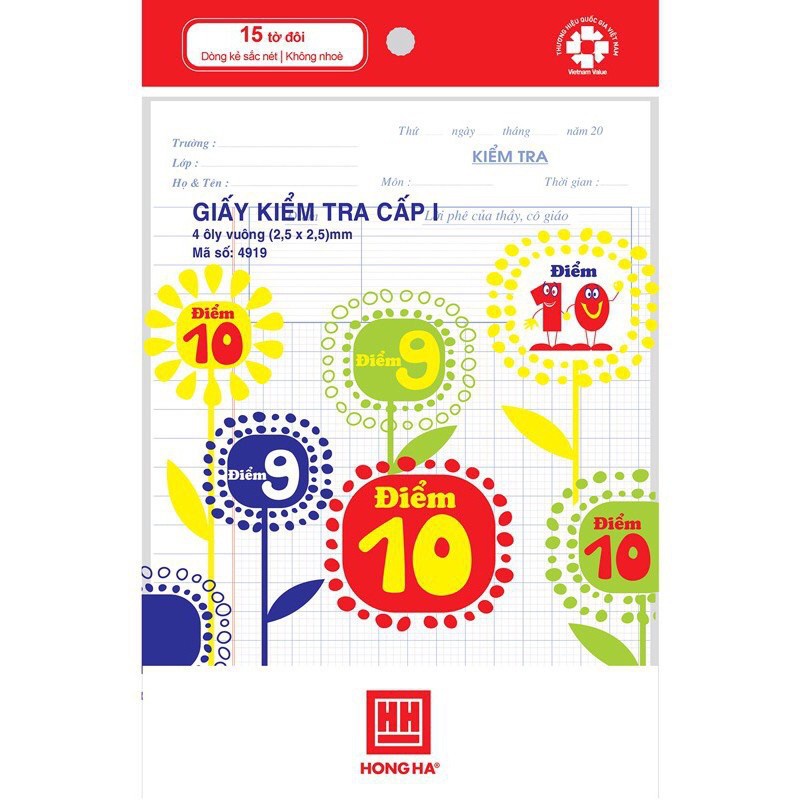 Giấy kiểm tra kẻ ngang cấp 2 hồng hà ms4933