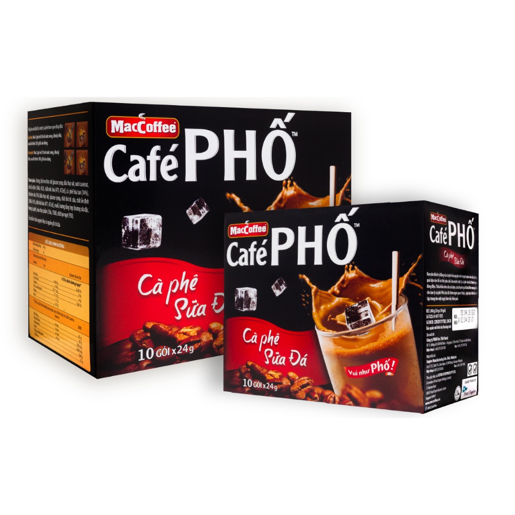 Cafe phố cà phê phố sữa đá/đen đá hộp 10 gói x 24g