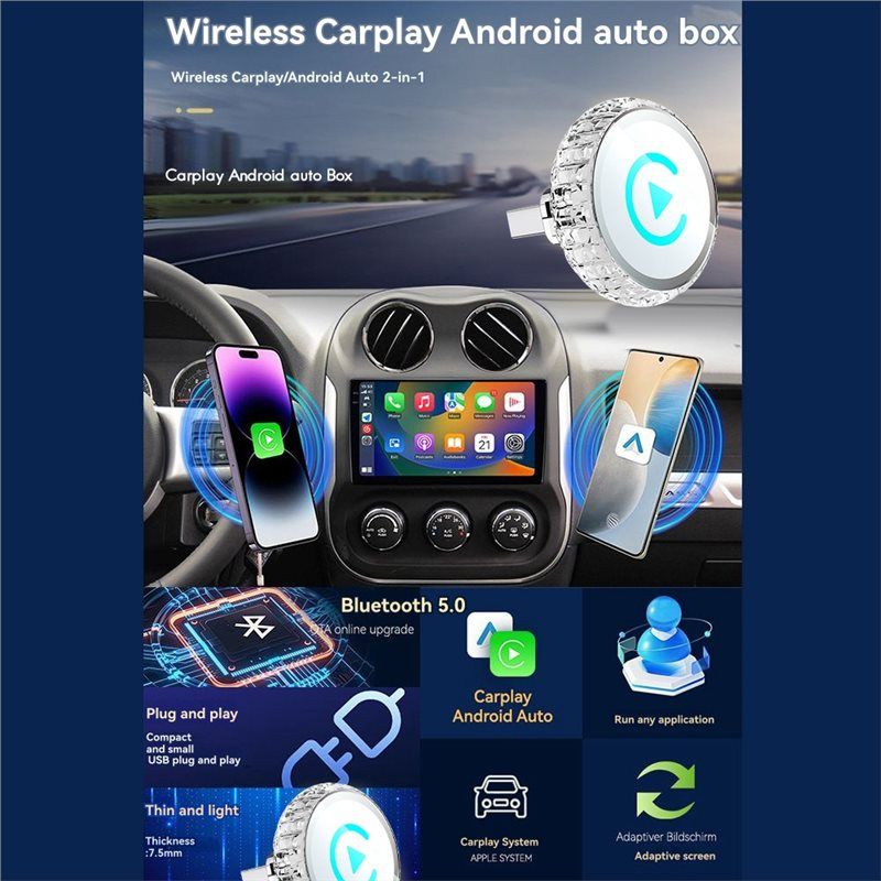 Plug Play 2IN1 Wireless CarPlay Android Auto BT+ WIFI USB Dongle Adapter Mini Smart AI Box Converter.