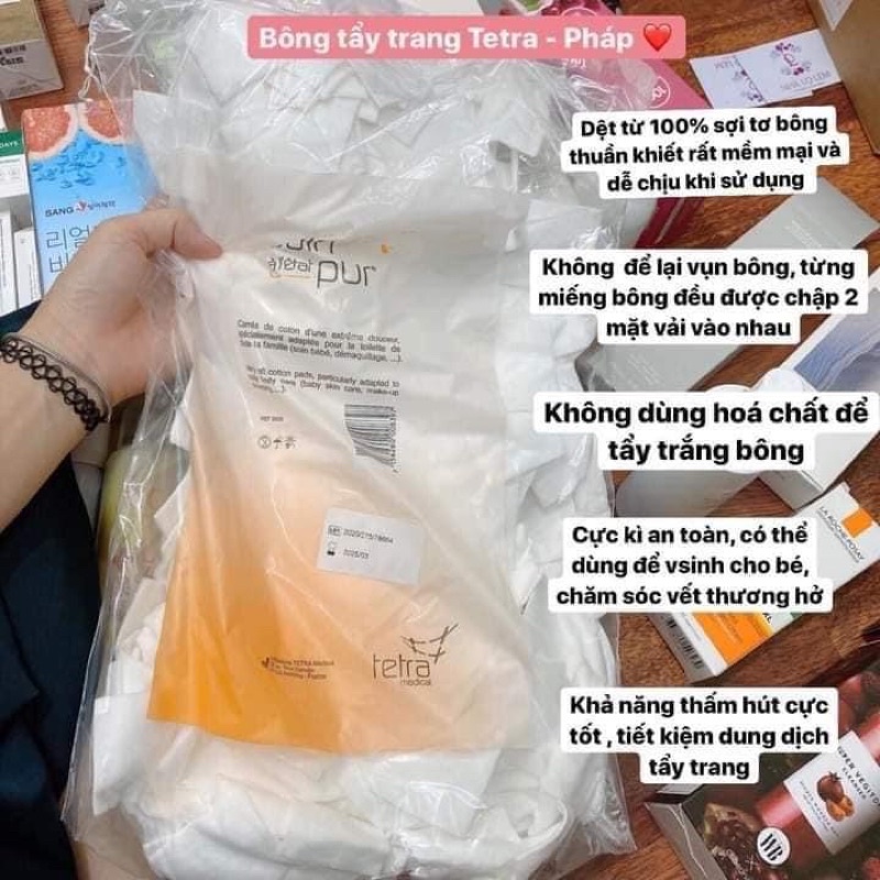 Bông tẩy trang pháp 500/600 miếng tetra