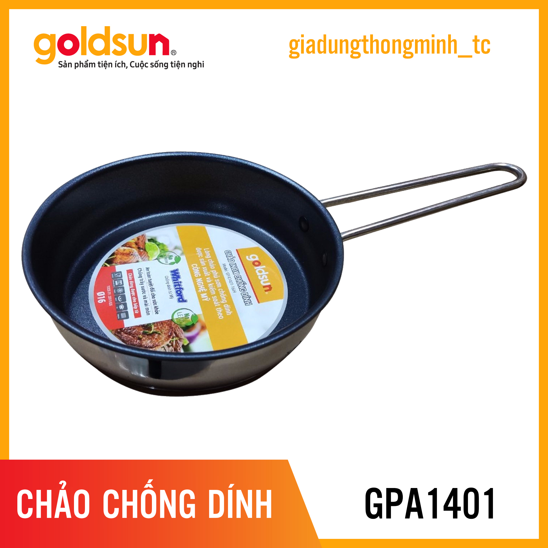Chảo Chống Dính Cao Cấp Goldsun Thiết Kế Sang Trọng Phủ Chống Dính Công Nghệ Mỹ Whiteford Chảo Chống Dính Đáy Từ GPP09