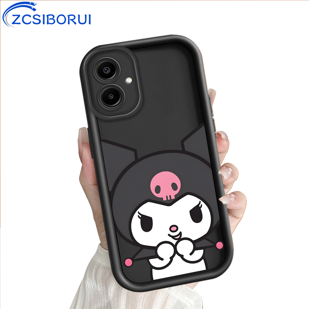 ZCSIBORUI for Samsung A06 Back Cover Cute Kuromi Pattern Soft Camera Protection Rubber Square Ladder Phone Case