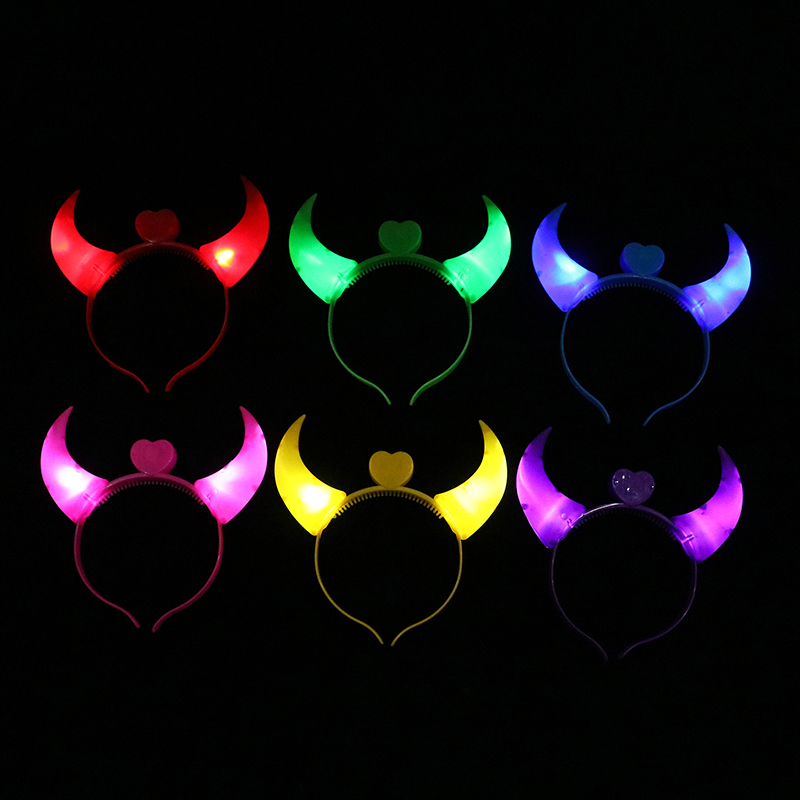 Glowing Toys Children Adults Halloween And Christmas Party Decor LED Funny Devil Horn Light Up Headband Hair Hoops Flashing Horn. 