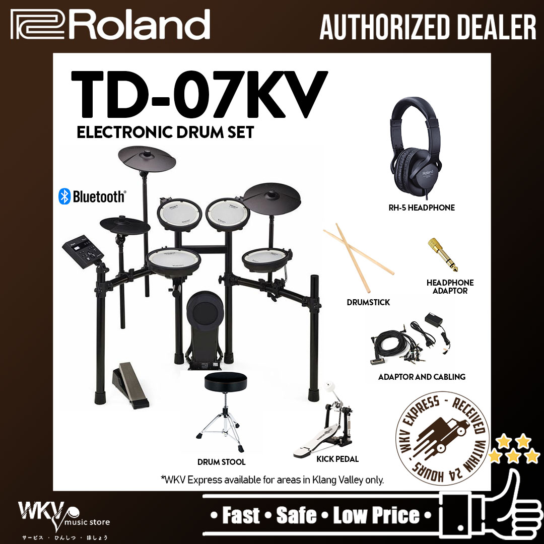 Roland TD07KV Electronic Digital Drum Set with RH5 Headphones, Kick