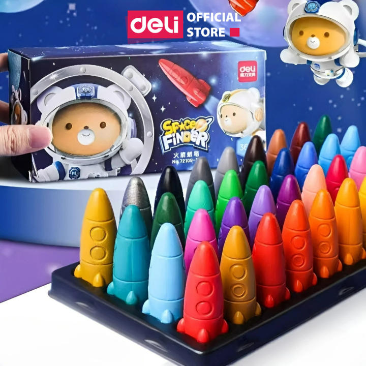 Bút sáp màu hữu cơ hỏa tiễn kèm Sticker Deli - 12/24/36 màu - An toàn không vấy bẩn tay Tô màu vẽ tranh học sinh trẻ em - Hình ảnh 2