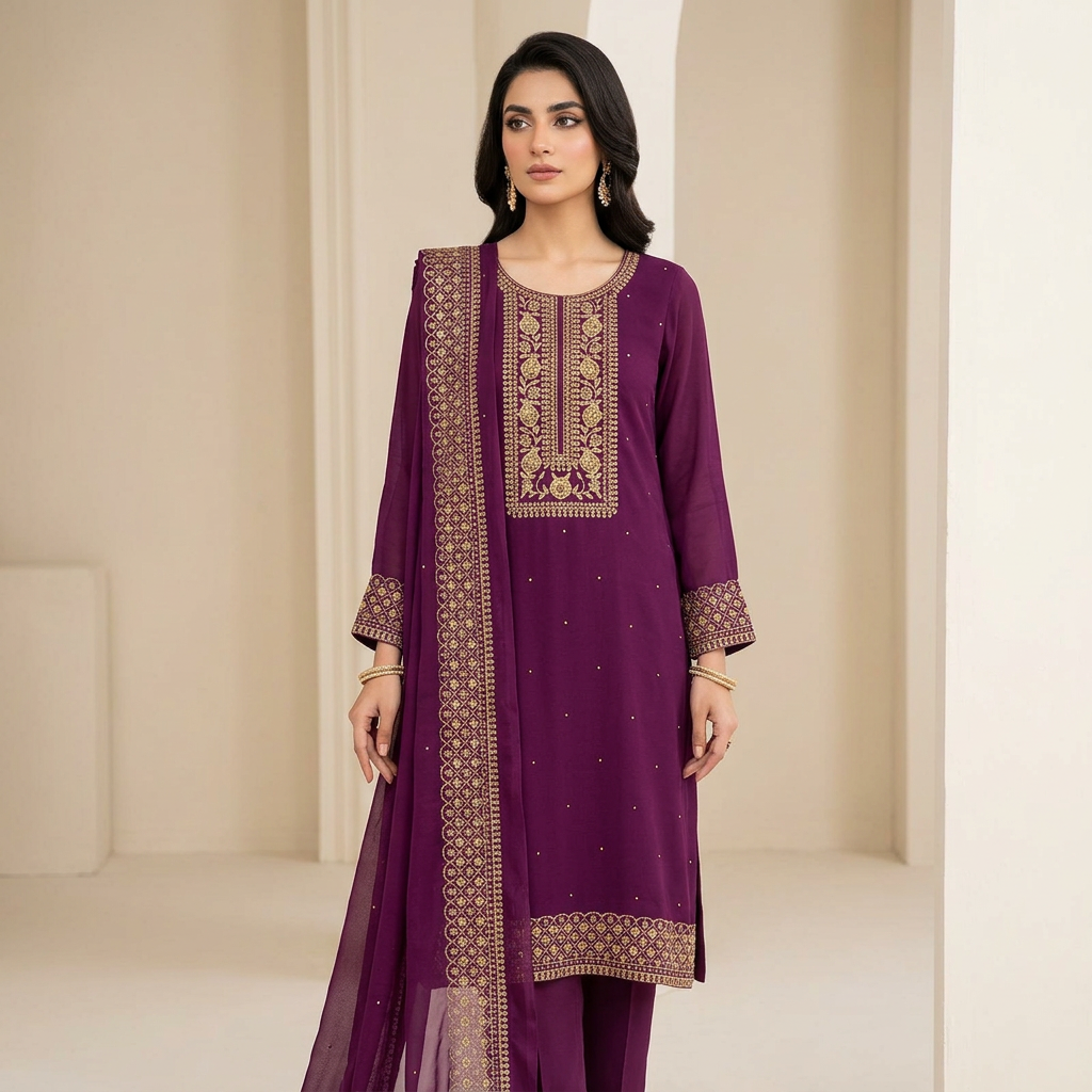 Ripti Dress Museum Indian Unstitched Jorjet/Georgette Embroidery Work Shalwar Kameez Three Piece For Women (3 Piece)