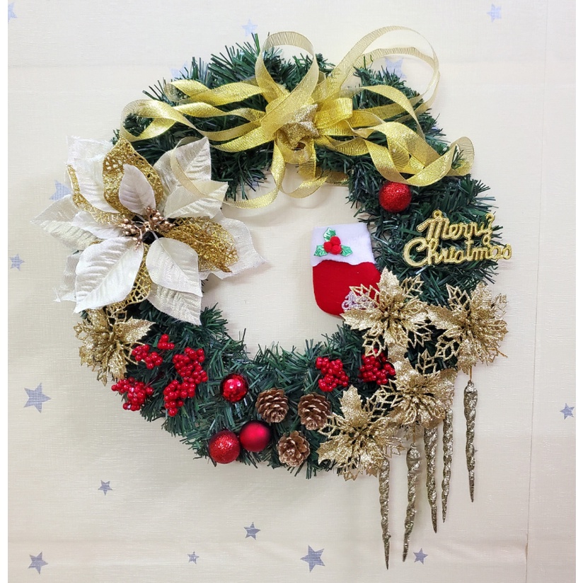 Vòng nguyệt quế giáng sinh có đèn, vòng hoa noel d36 40cm trang trí noel