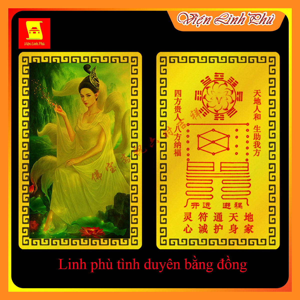 Kinh chú - linh phù cửu vỹ hồ mẫu 07 thẻ đồng đã chú - tình duyên - bình an - dễ dàng bỏ bóp, điện thoại