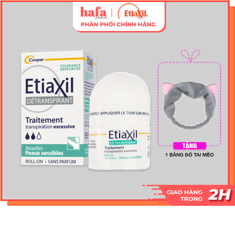 Lăn khử mùi Etiaxil Màu xanh Dành cho da nhạy cảm 15ml Détranspirant Aisselles Peaux Sensibles 15ml + Tặng kèm 1 băng đô tai mèo