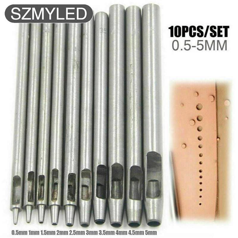 10Pcs Leather Hole Punch Cutter, 0.5mm-5mm Round Hollow Hole Punching Tool, Professional Working Tools For Leather Watch Bands Belts Canvas Paper Plastics