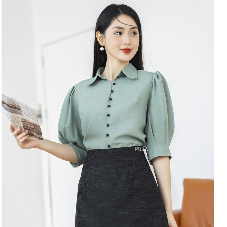 Áo sơ mi nữ tay lỡ basic thời trang công sở RUZA ALB208