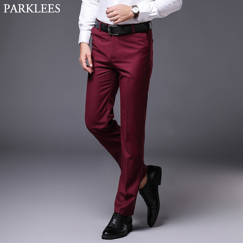 Slim Fit Color Vino Pantalon Slim Fit Pantalon De Vestir Color