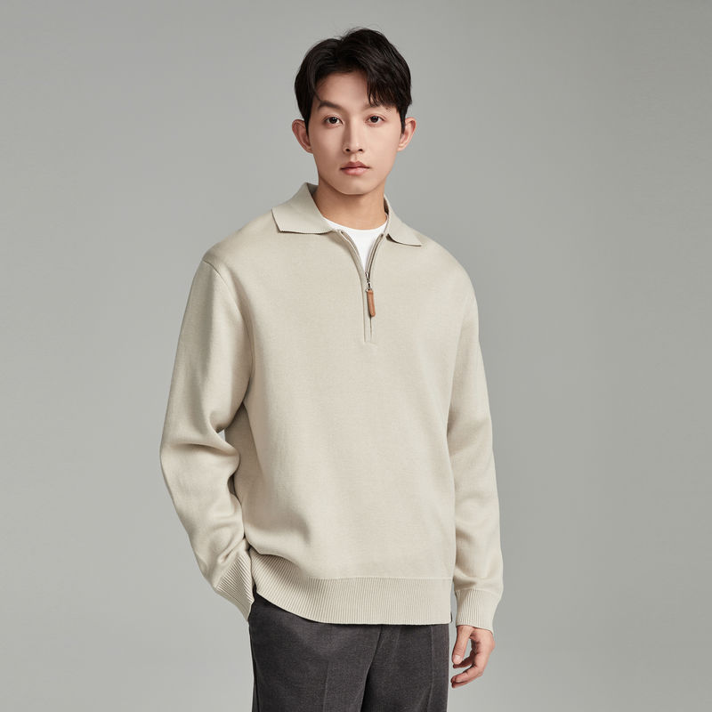 Hanlu Men's half zip polo shirt High end mature style knitted sweater solid color Polo knitted sweater men's winter sweater