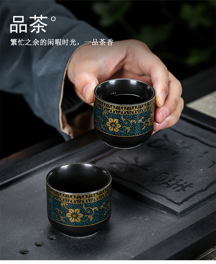 Bộ Ấm Chén Pha Trà Cối Xay - Xanh Đen Vàng (bao gồm 1 ấm trà, 6 chén trà và 1 bộ cối xay)
