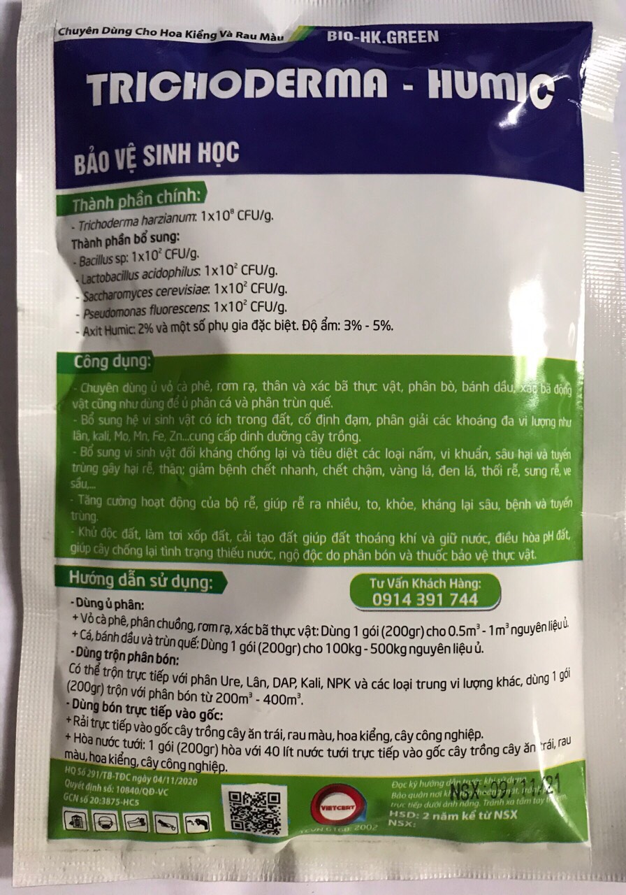 Men vi sinh TRICHODERMA HUMIC COMBO 2 GÓI 200GAM