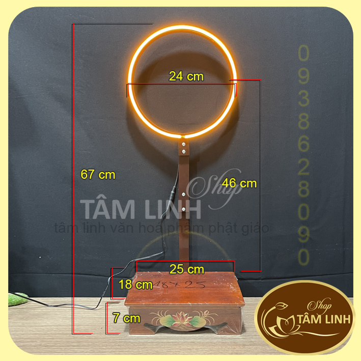 Tượng Phật Đản Sanh cao 50 cm dát vàng kèm hào quang led neon