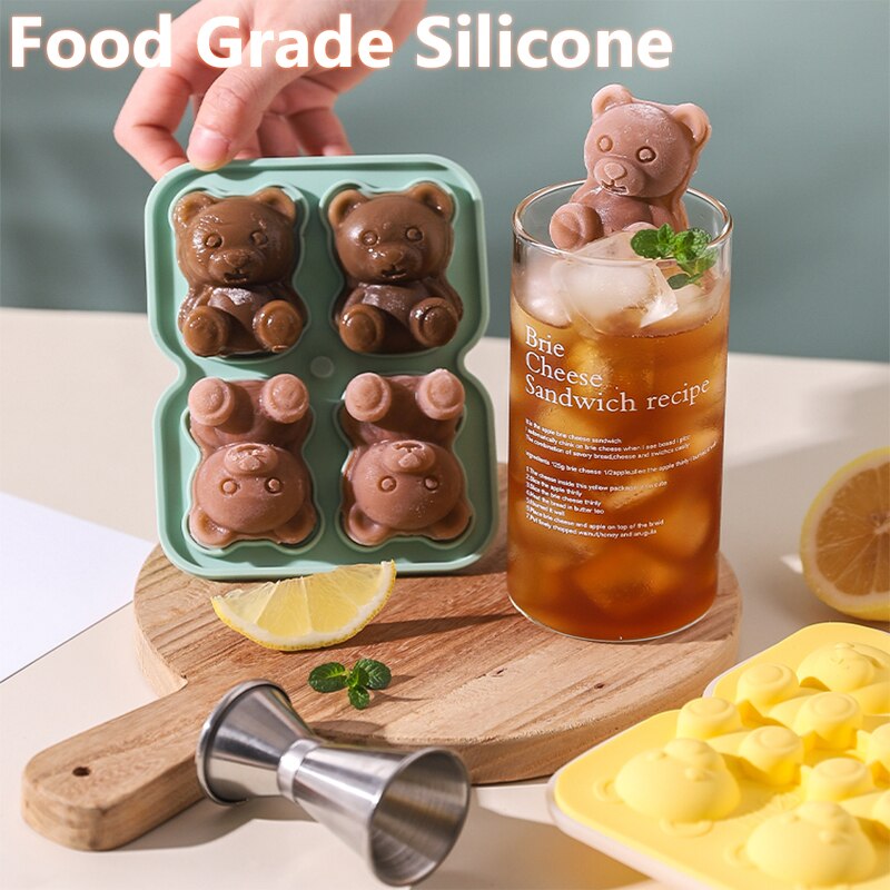MINGCHENG Cute Teddy Bear Ice Cube Making Mold Splash-Proof And Easy To Fall Off, For Refrigerator With Container, Cute Bear Ice Cube Tray