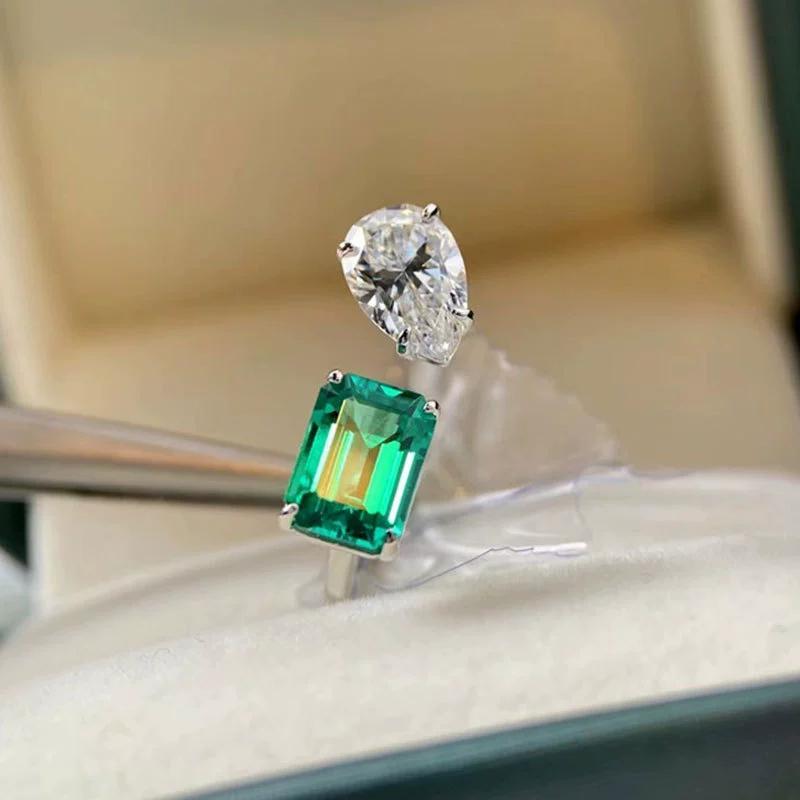 Imitation Emerald Tourmaline Princess Square Temperament Open Ring Female Ring