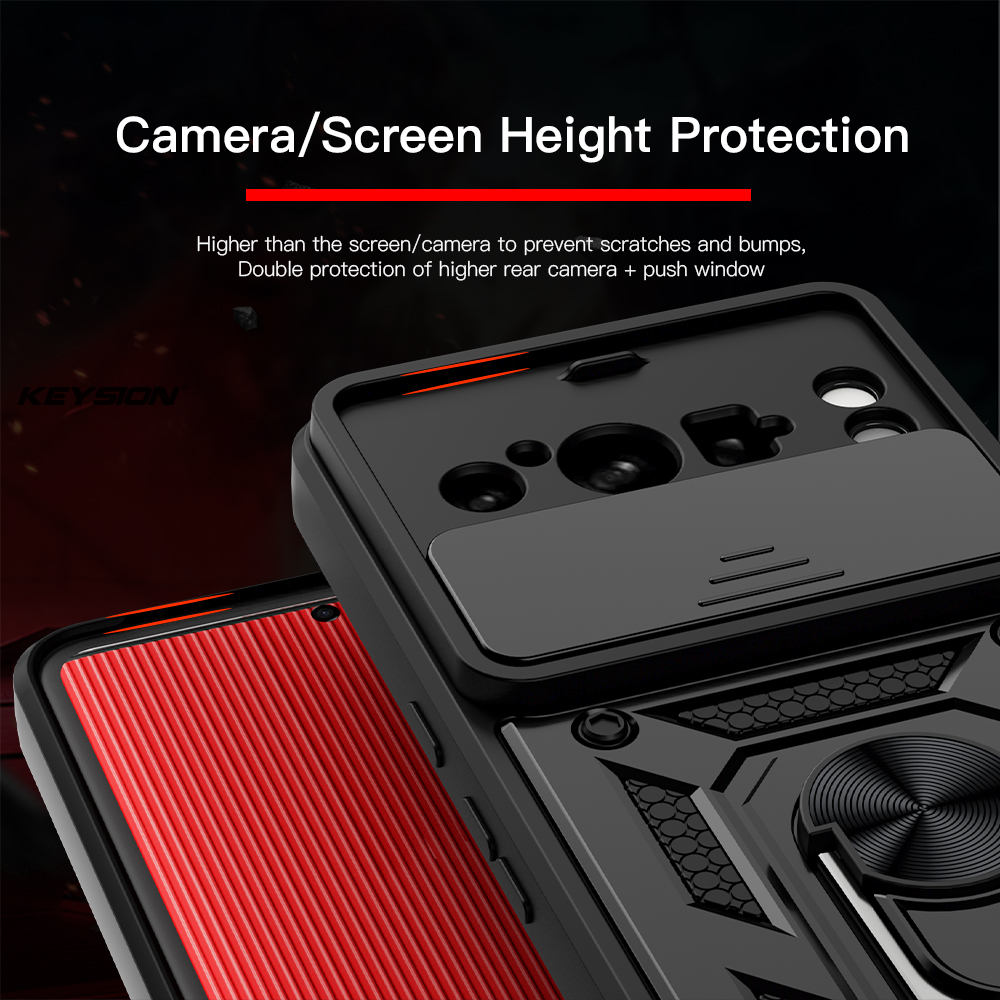 Keysion Ốp điện thoại chống sốc trường hợp cho Google Pixel 8 Pro trượt bảo vệ ống kính máy ảnh đế dạng nhẫn điện thoại bìa cho Google Pixel 6 Pro