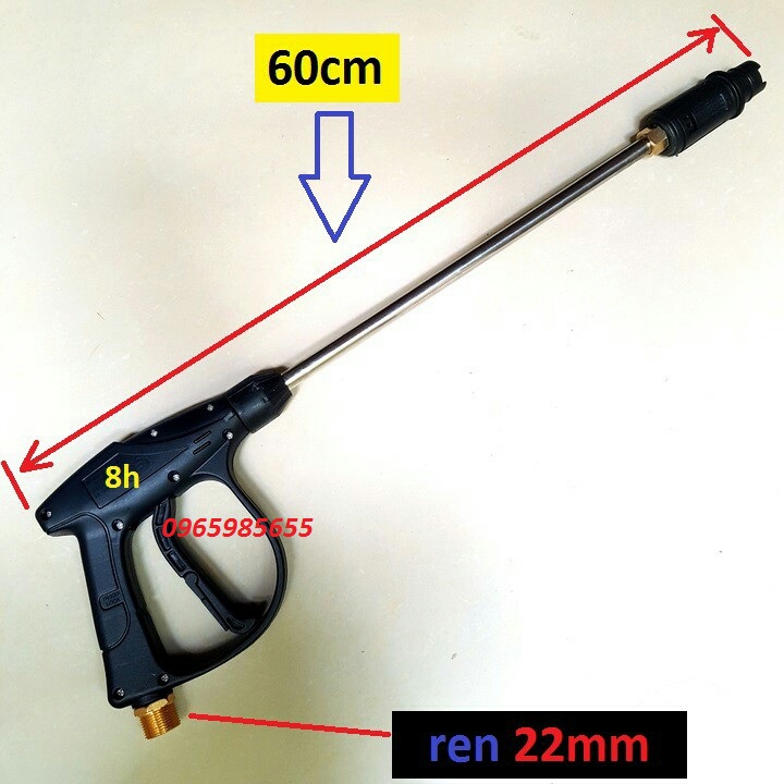 Súng rửa xe dài ren 22mm,14mm, vòi xịt rửa xe áp cao kèm cần nối inox dài 60cm vòi xịt rửa xe súng xịt rửa xe áp lực cao