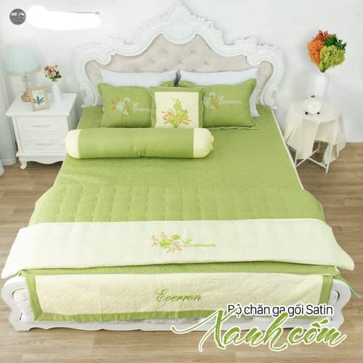 Bộ chăn ga satin cotton poly 7 món trần bông 3 lớp được chọn mẫu