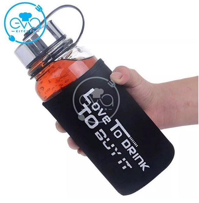 Bình Đựng Nước Thuỷ Tinh Nắp Bật Có Quai Cầm Love To Drink 1000 ML Tặng Kèm Vỏ Bọc Vải Neoprene