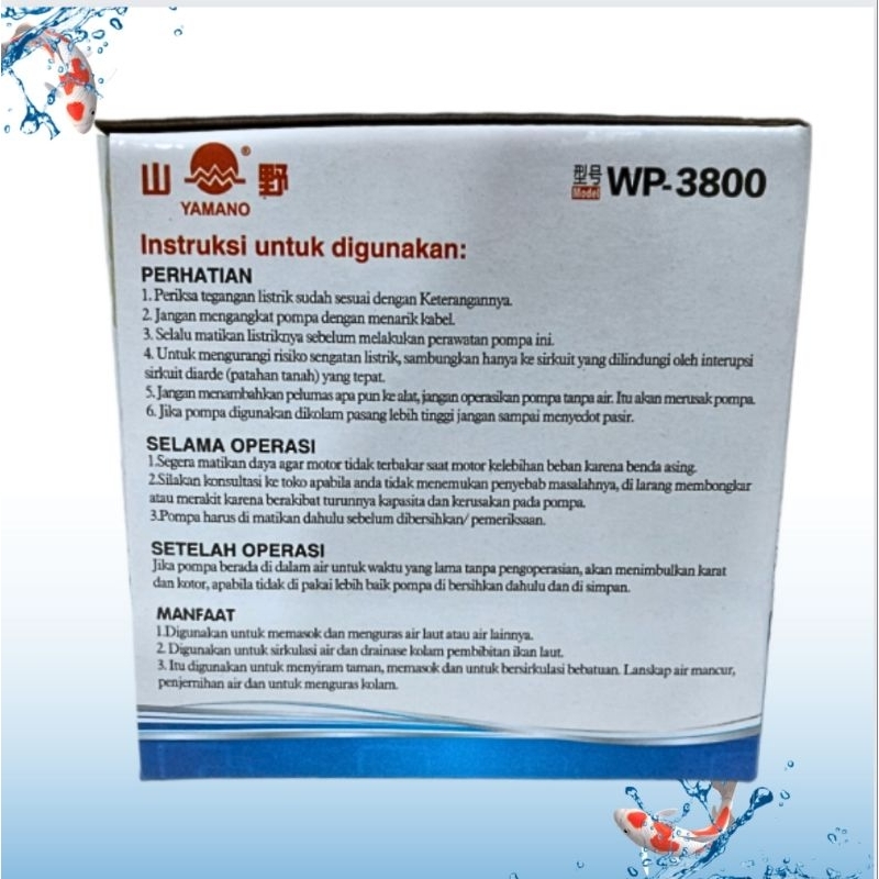 Pompa kolam koi hidroponik YAMANO WP 3800