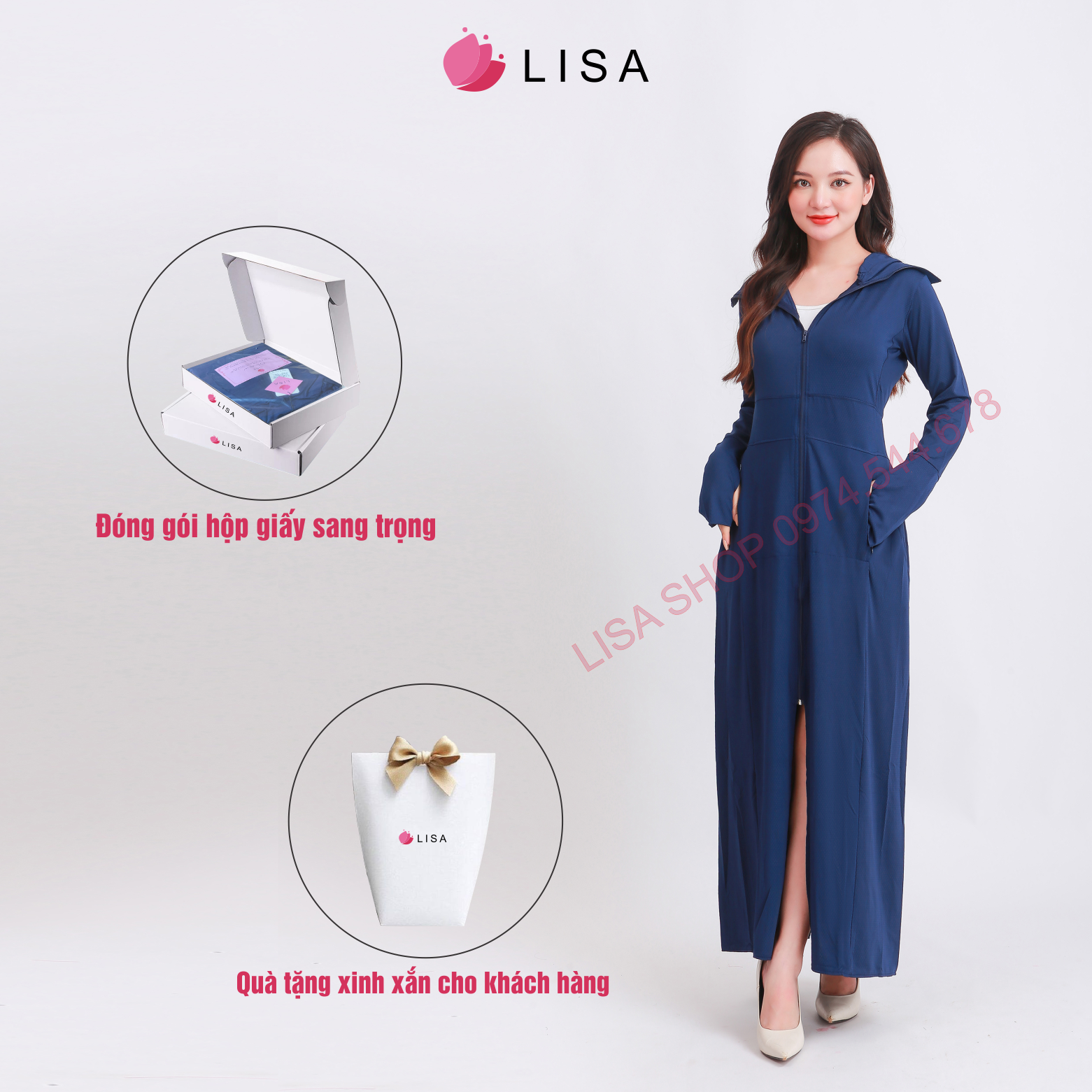 Áo chống nắng nữ toàn thân 2 lớp dáng dài, váy chống nắng áo choàng liền thân vải thông hơi làm mát cao cấp, Lisa M41