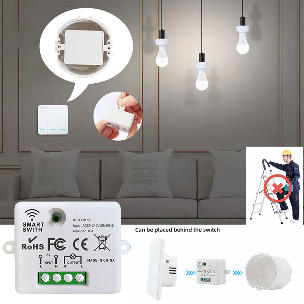WenQia Công Tắc Đèn Không Dây Mô-đun Mini 110V 220V 230V 10a Bộ Điều Khiển Từ Xa Rf 433MHz Bảng Điều Khiển Gắn Tường Cho Nhà Cửa Đèn LED Bật Tắt