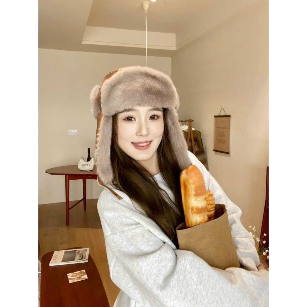 Mũ phi công Mũ lót lông siêu ấm áp nữ