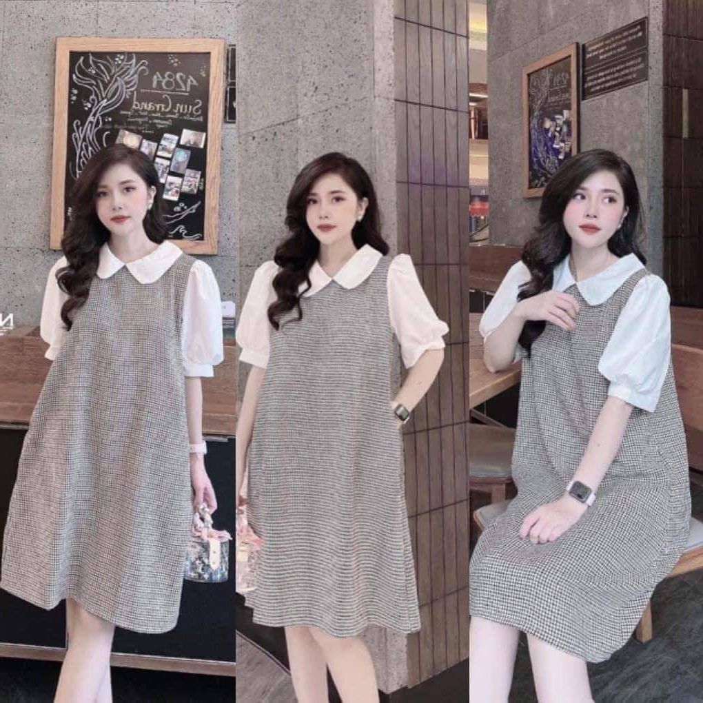 Váy bầu 💗chất lượng💗 đầm bầu kẻ karo mặc bầu kết hợp sau sinh