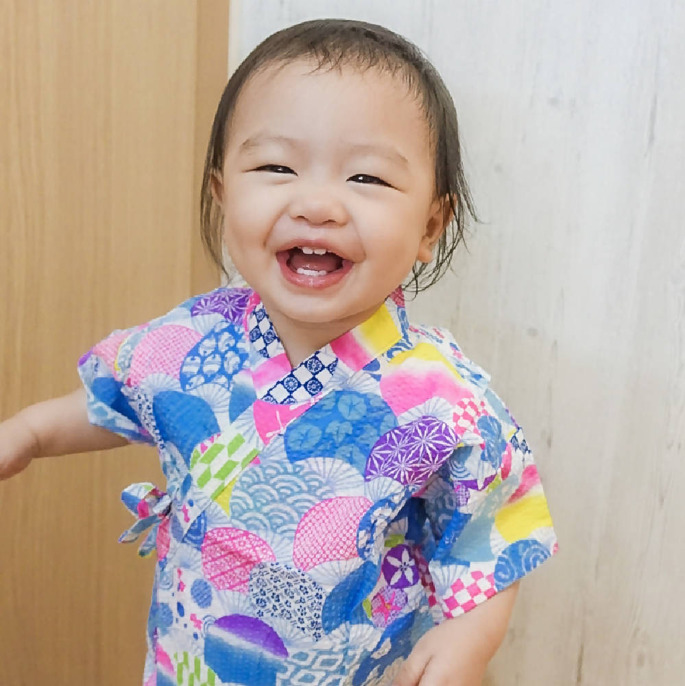 [Made in Japan] Baby Girl Kids Blue Ripple Jinbei (Yukata/Kimono