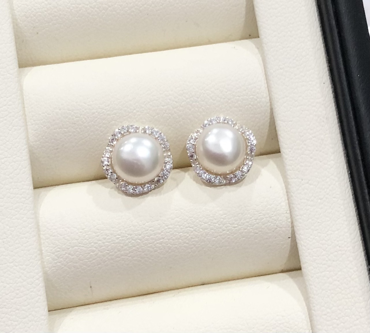 [Hoàn tiền 20%] Đôi bông tai ngọc trai 9 ly trắng ánh hồng