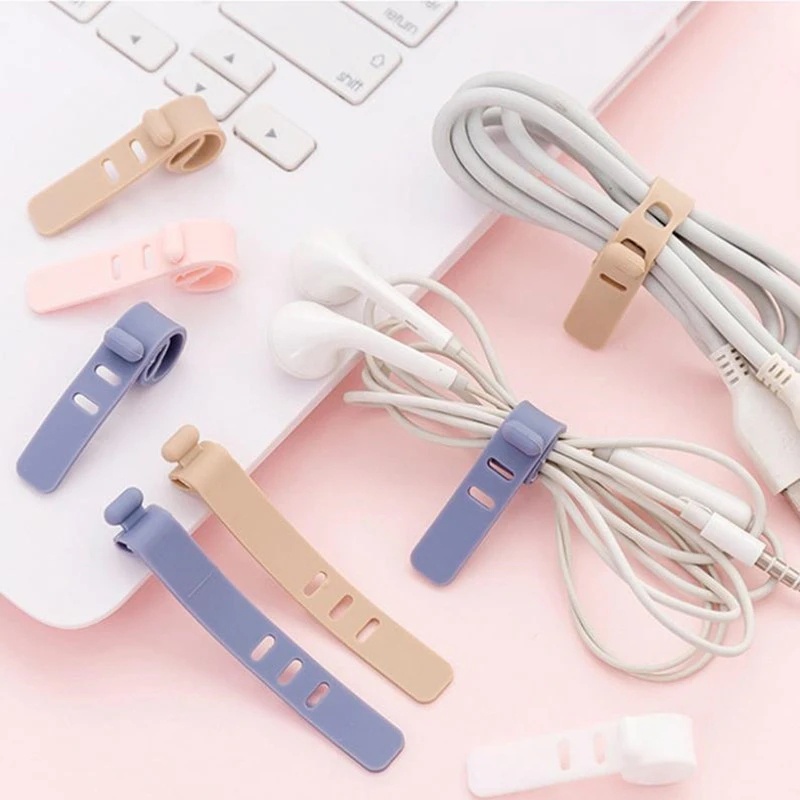 5Pcs Silicone Reusable Cable Ties Data Cable Storage Charging Cable Strap Winder Computer Cable Fixing Wire Organizer