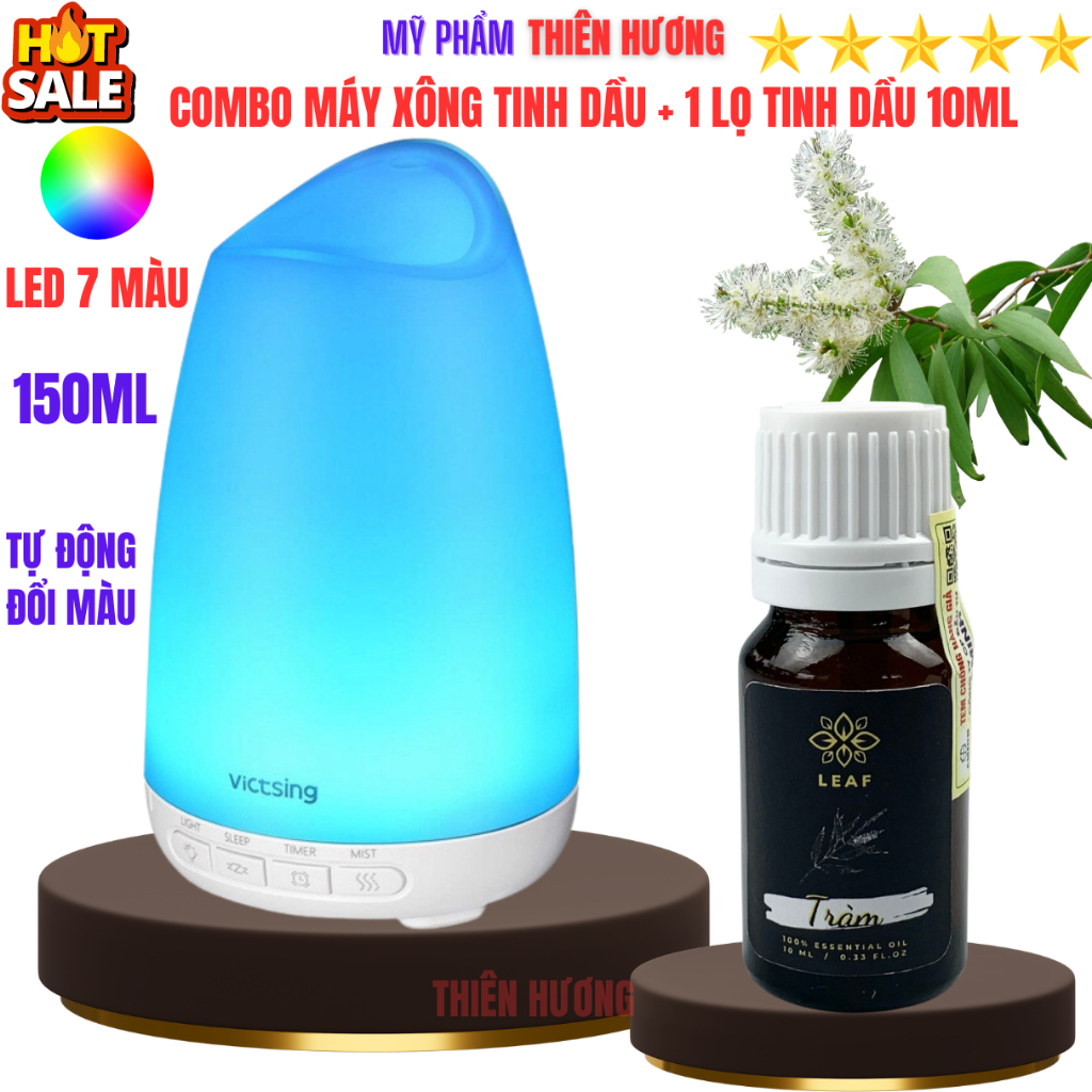 Combo máy xông tinh dầu vdecor + 1 lọ tinh dầu leaf 10ml
