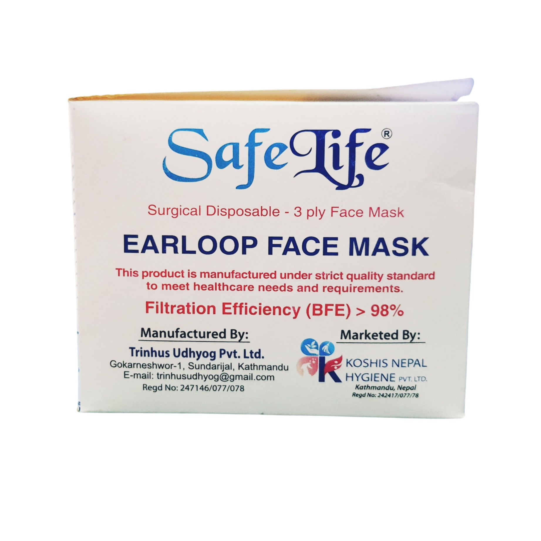 Safelife Disposable 3 Ply Face Mask | 50pc | Black Color | BFE 98%+ Hospital Grade. 
