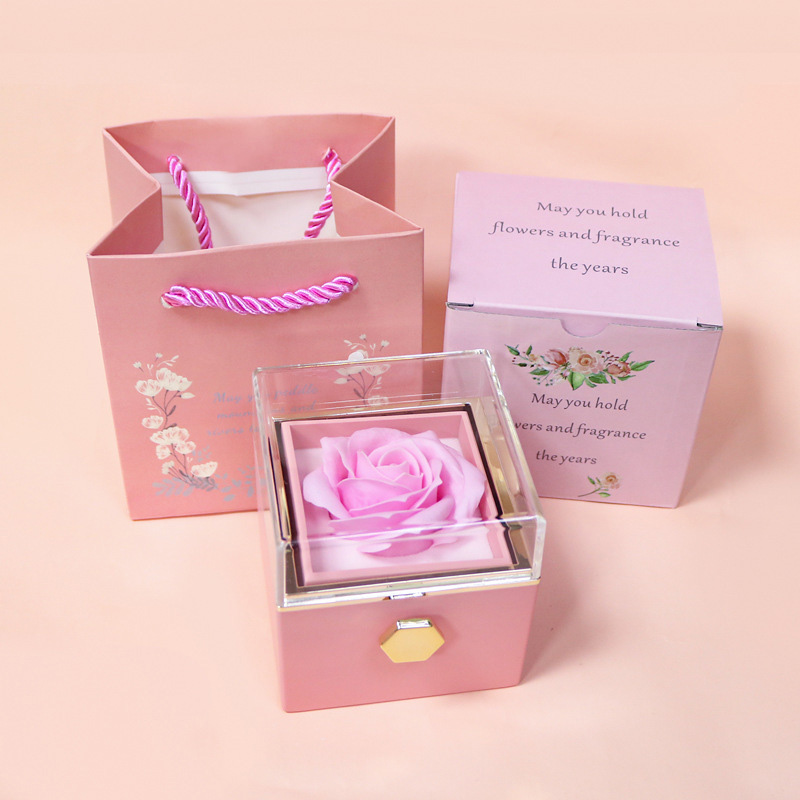 Jhj0 1PC Eternal Rose Preserved Flower Jewelry Box Valentine's Day Creative Design Marriage Proposal Rotating