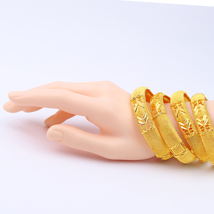 Dubai Luxury Gold Color Bangles For Women 24K Gold Plated Indian African Bracelets Charm Wedding Ethiopian Arabic Hand Jewelry.