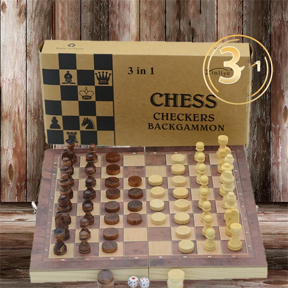 Three-in-one Chess Toy, Wooden Material ,Leisure Entertainment Game ,Foldable, Multi-function, Portable, Puzzle Chess, Boy Girl