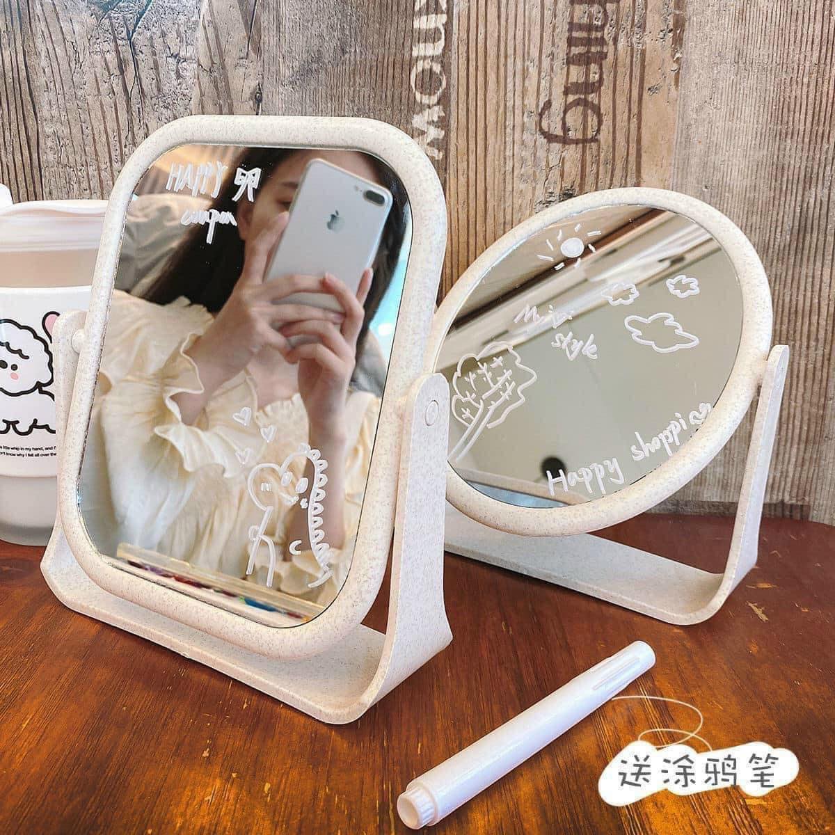 Gương trang điểm để bàn vuông tròn